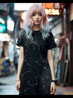 Black Constellation Print Mini Dress